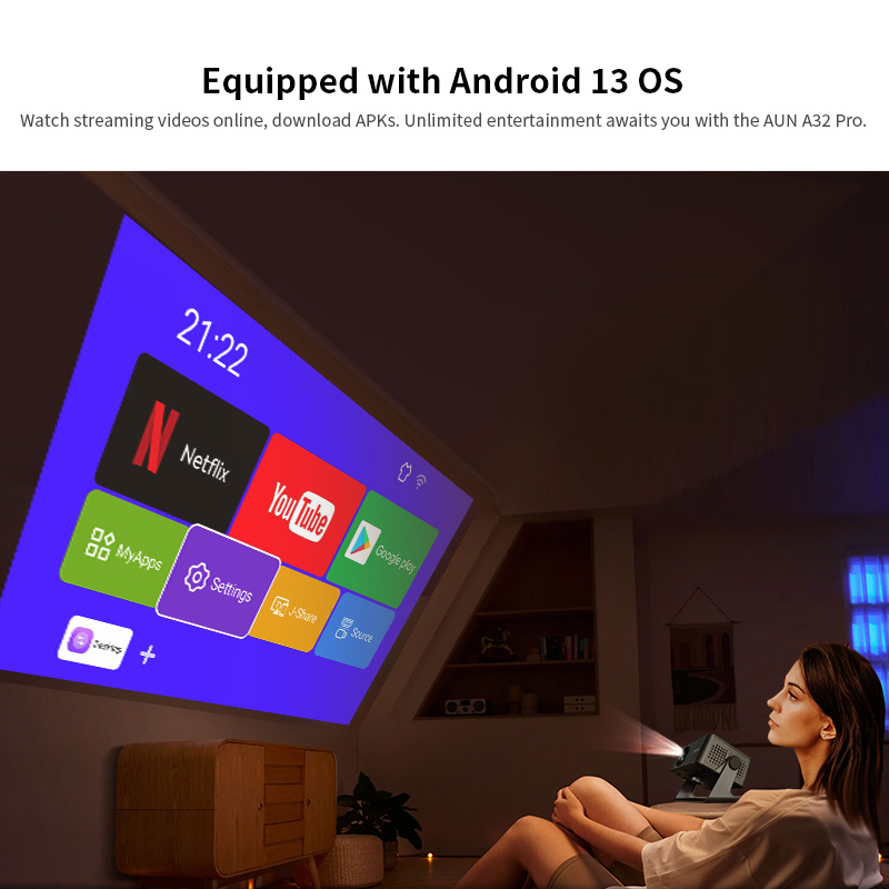 AUN A32 Pro أندرويد 13 العارض  - مراجعة Home Cinema Hdmi وسعره
